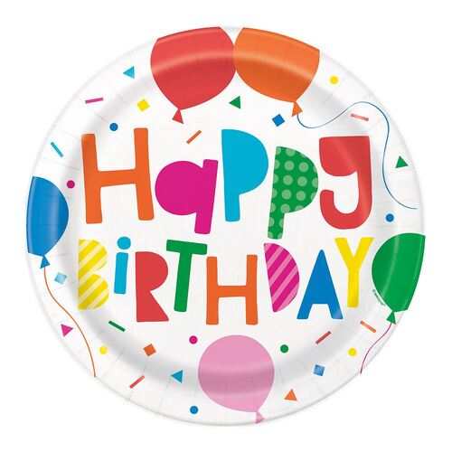 Colourful Balloons Paper Plates 22cm 8 Pack