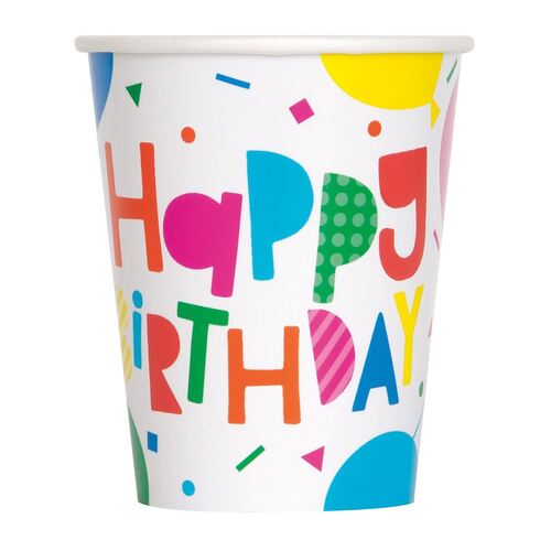 Colourful Balloons Paper Cups 270ml 8 Pack