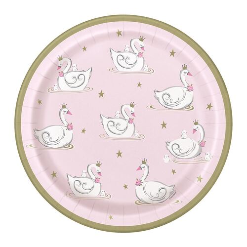 Swan Birthday Paper Plates 22cm 8 Pack