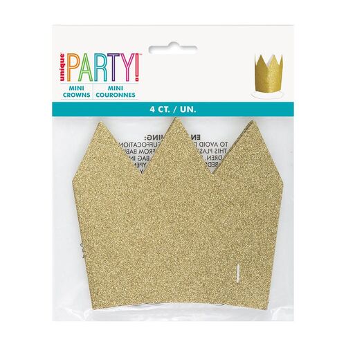 Mini Gold Glitter Crowns 4 Pack