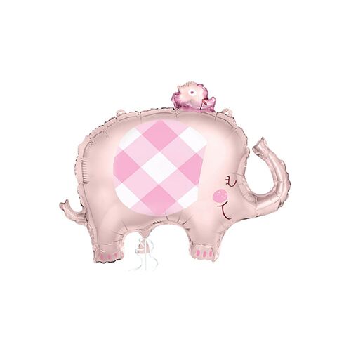 Pink Gingham Elephant Shape Foil Balloon