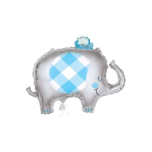 Blue Gingham Elephant Shape Foil Balloon