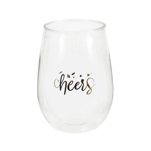 Old Foil Stamped "Cheers" Plastic Stemless Wine Glass 443ml