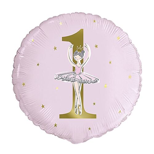 45cm Ballerina Pink & Gold 1st Birthday Foil Balloon
