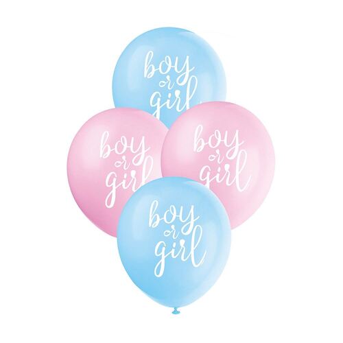 30cm Gender Reveal Balloons Pink & Blue 8 Pack