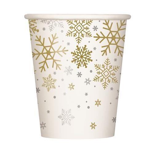 Snowflake Silver & Gold Paper Cups 8 Pack 270ml