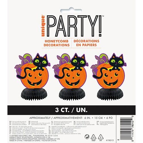 Cat & Pumpkin Mini Honeycomb Decorations 3 Pack
