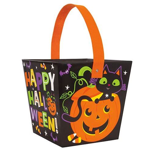 Cat & Pumpkin Halloween Paper Bucket