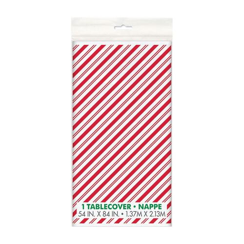 Red Stripes Snowman Tablecover 137cm X 213cm