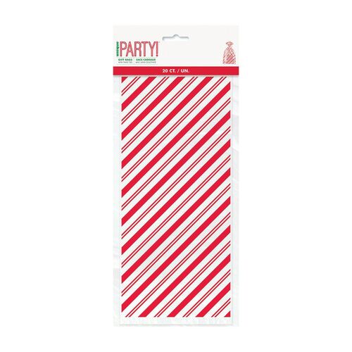 Red Stripes Snowman Printed Cello Bags 28cm X 13cm 20 Pack