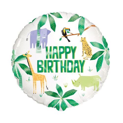45cm Animal Safari Happy Birthday Foil Balloon