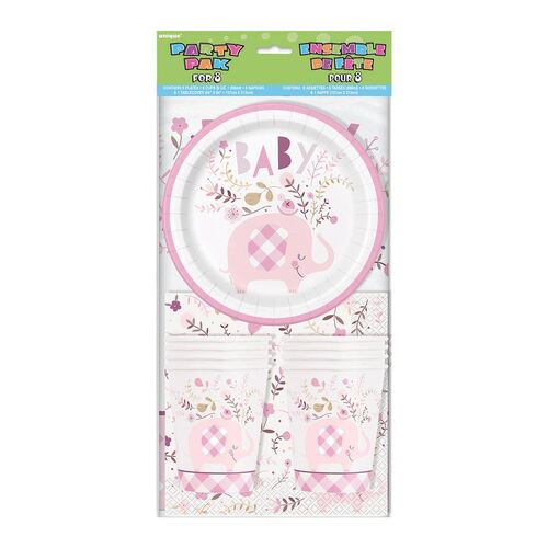 Floral Elephant Baby Shower Pink Party Pack For 8