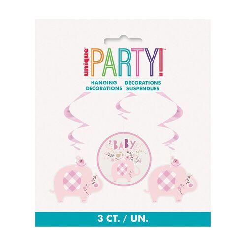 loral Elephant Baby Shower Pink Hanging Swirl Decorations?á3 Pack