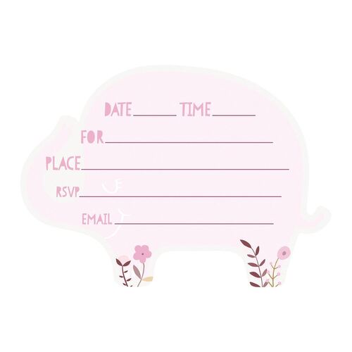 Floral Elephant Baby Shower Pink Invitations 8 Pack