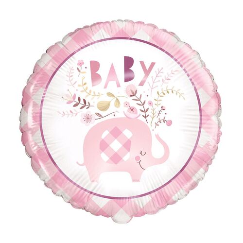 45cm Floral Elephant Baby Shower Pink Foil Balloon