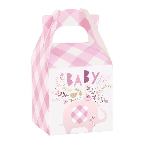 Floral Elephant Baby Shower Pink Treat Boxes 8 Pack