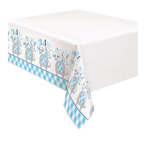  Floral Elephant Baby Shower Blue Plastic Tablecover