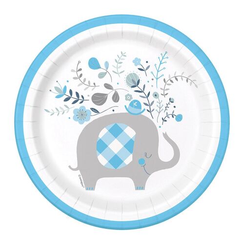 Floral Elephant Baby Shower Blue 17cm 8 Pack