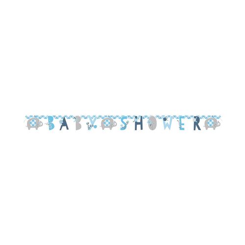 Floral Elephant Baby Shower Blue Jointed Banner