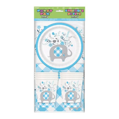 Floral Elephant Baby Shower Blue Party Pack For 8