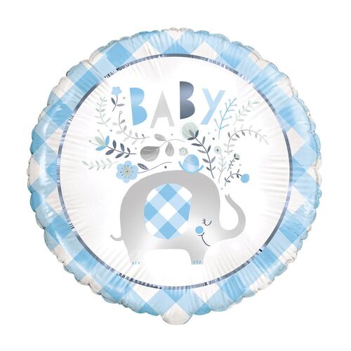 45cm Floral Elephant Baby Shower Blue Foil Balloon