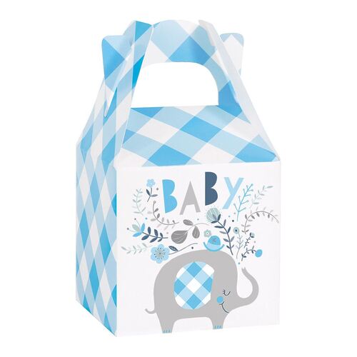 Floral Elephant Baby Shower Blue Treat Boxes 8 Pack