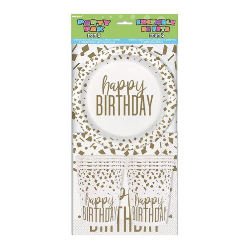Gold Confetti Happy Birthday Party Pack For 8
