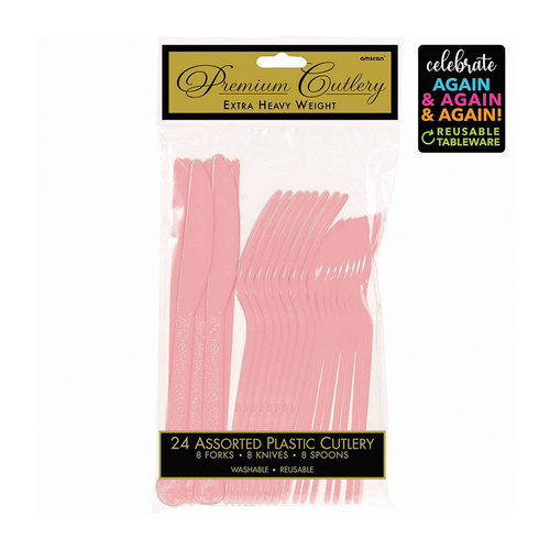 Premium Cutlery Set New Pink Extra Heavy Weight 24 Pack