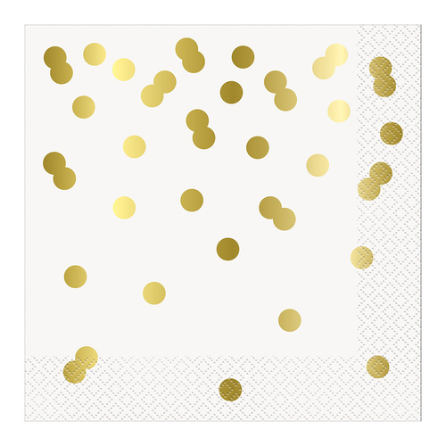 Gold Confetti Dots Foil Stamped Luncheon Napkins 2ply 33cm X 33cm 16 Pack