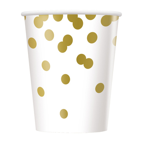 Gold Confetti Dots Foil Stamped Paper Cups 270ml 8 Pack