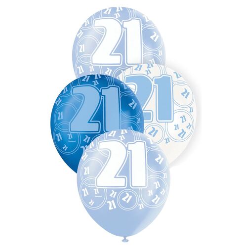 30cm Glitz Blue - 21 Printed Balloons 6 Pack