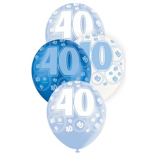 30cm Glitz Blue - 40 Printed Balloons 6 Pack