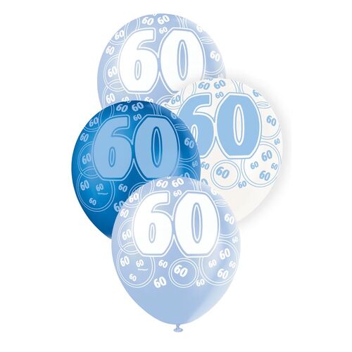 30cm Glitz Blue - 60 Printed Balloons 6 Pack