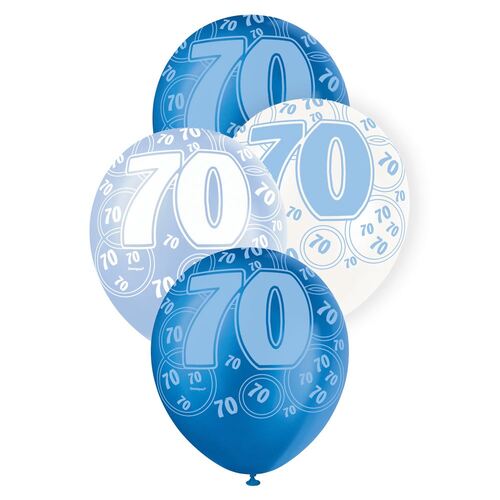 30cm Glitz Blue - 70 Printed Balloons 6 Pack