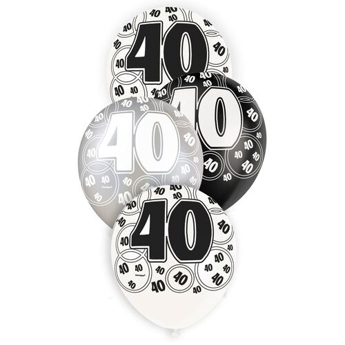 30cm Glitz Black - 40 Printed Balloons 6 Pack