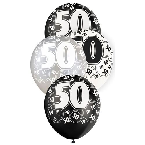 30cm Glitz Black - 50 Printed Balloons 6 Pack