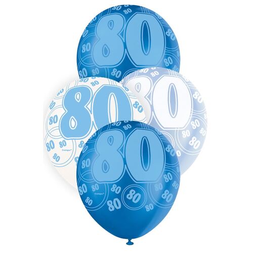 30cm Glitz Blue - 80 Printed Balloons 6 Pack