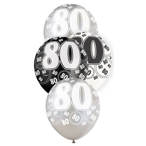 30cm Glitz Black - 80 Printed Balloons 6 Pack