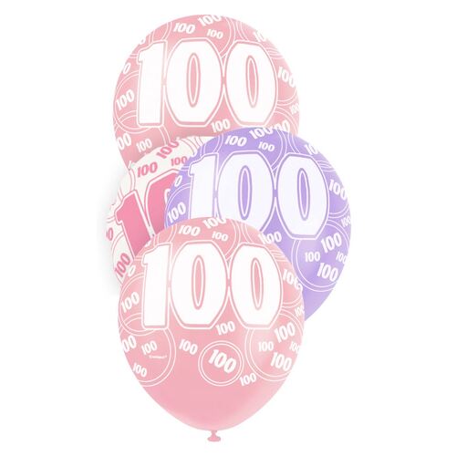 30cm Glitz Pink - 100 Printed Balloons 6 Pack