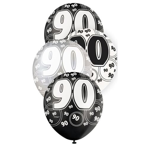 30cm Glitz Black - 90 Printed Balloons 6 Pack