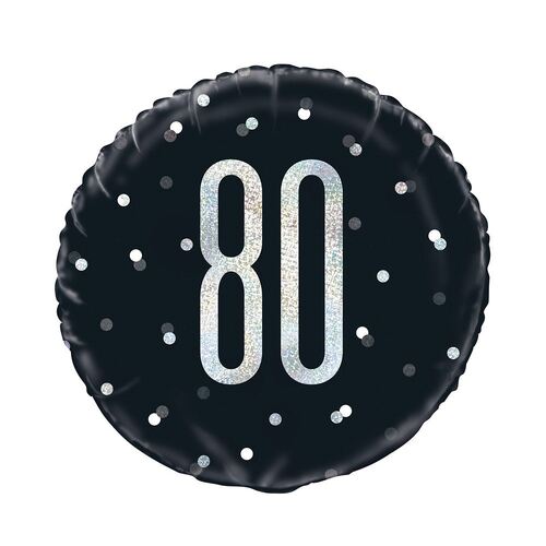 45cm Black And Silver "80" Foil Prismatic Balloon Packaged