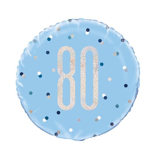 45cm Blue "80" Foil Prismatic Balloon Packaged