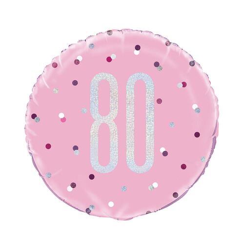 45cm Pink "80" Foil Prismatic Balloon Packaged