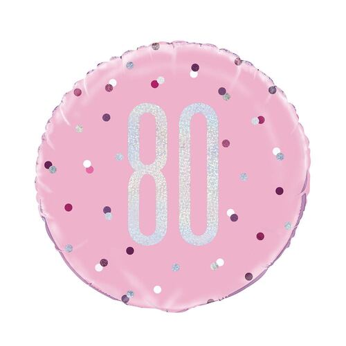 45cm Pink "80" Foil Prismatic Balloon Packaged