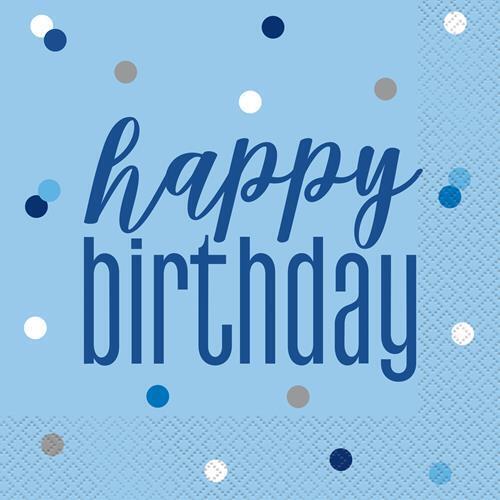 Blue Happy Birthday Luncheon Napkins 2ply 33cm x 33cm 16 Pack