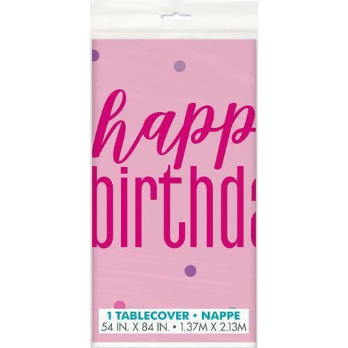 Pink Happy Birthday Printed Tablecover 137cm x 213cm