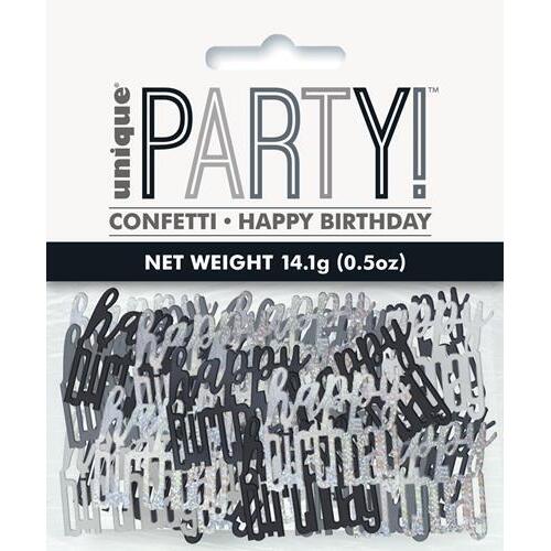 Black And Silver Happy Birthday Foil Confetti 14g