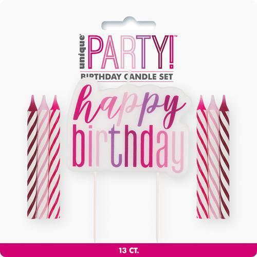 1 Happy Birthday Candle And Spiral Candles - Pink 12 Pack