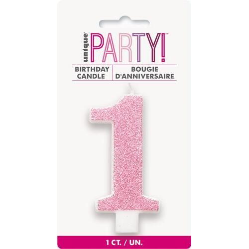 Numeral Candle 1 - Glitter Pink