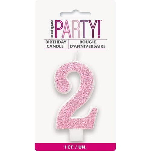 Number Candle 2 - Glitter Pink
